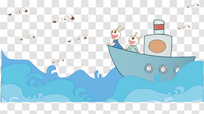 Cartoon Animation Illustration - Text - Waves Ship Crane Creative Transparent PNG