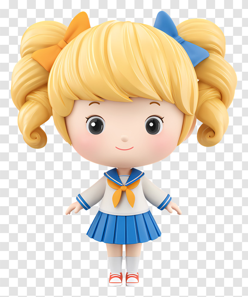 Chibi School Girl - Cute Blonde Girl With Bows Transparent PNG