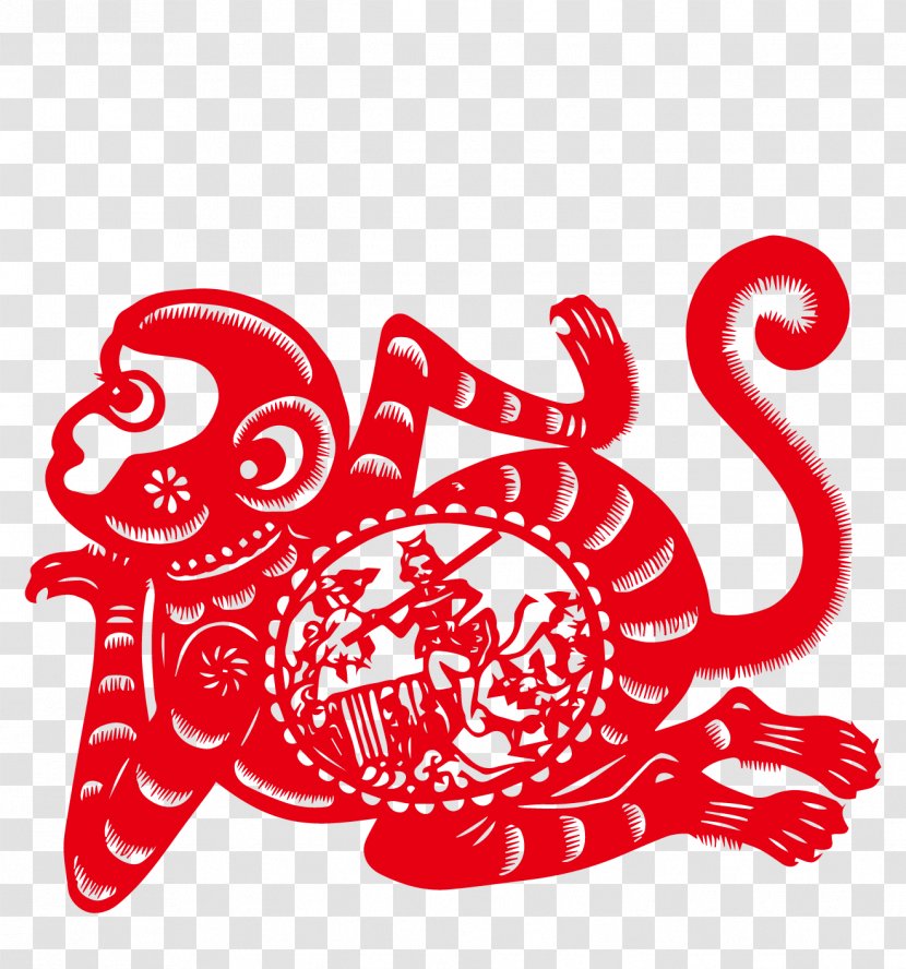 Monkey Chinese Zodiac New Year Tai Sui Rat - Dog - Paper-cut Monkeys Transparent PNG