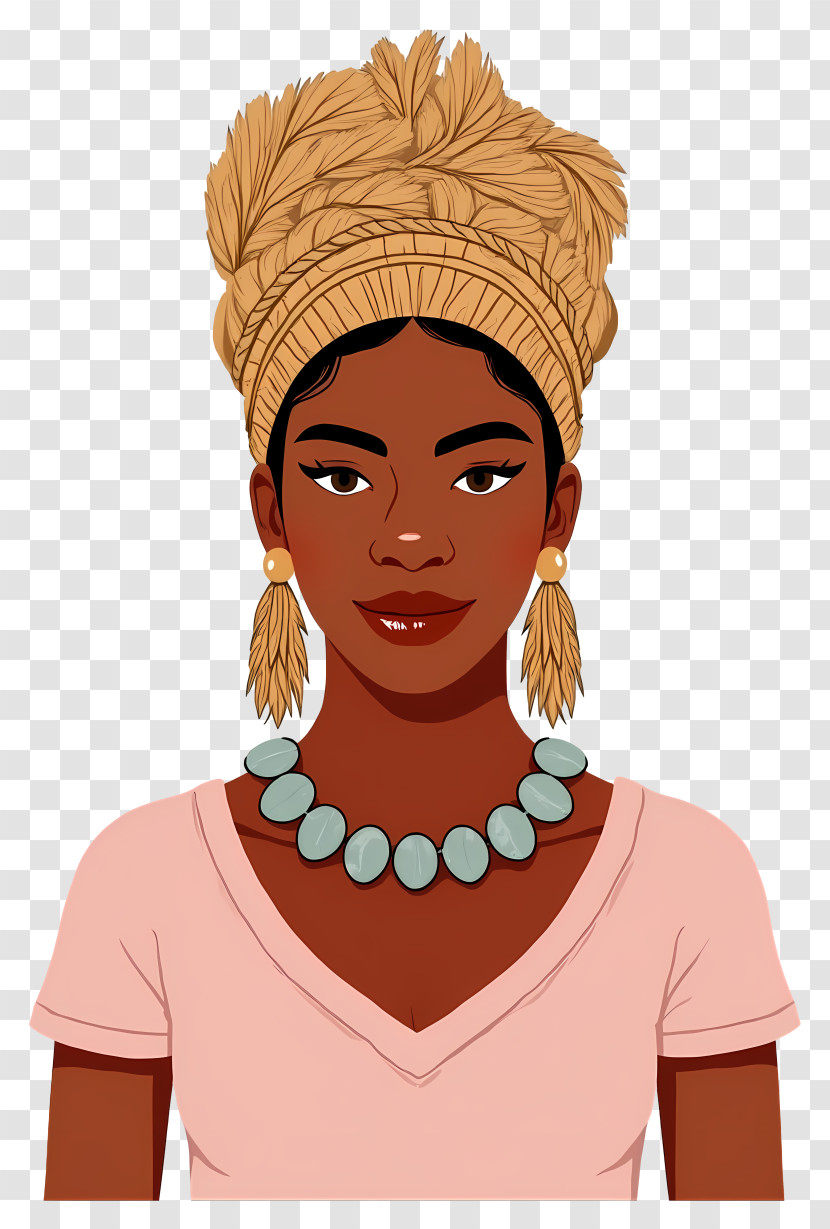 African Woman Portrait - Woman With Headwrap And Jewelry Transparent PNG