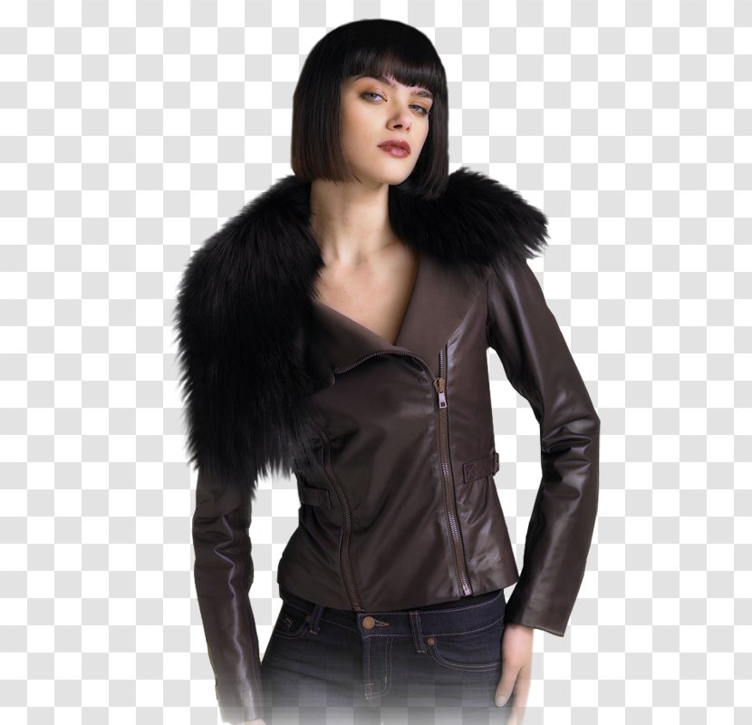 Leather Jacket Fashion Time Model - Neck - Fur Clothing Transparent PNG