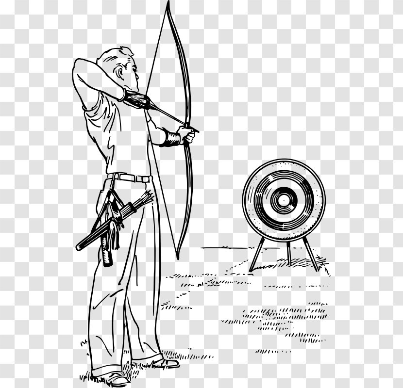 Bow And Arrow Target Archery Drawing Hunting - Black White Transparent PNG