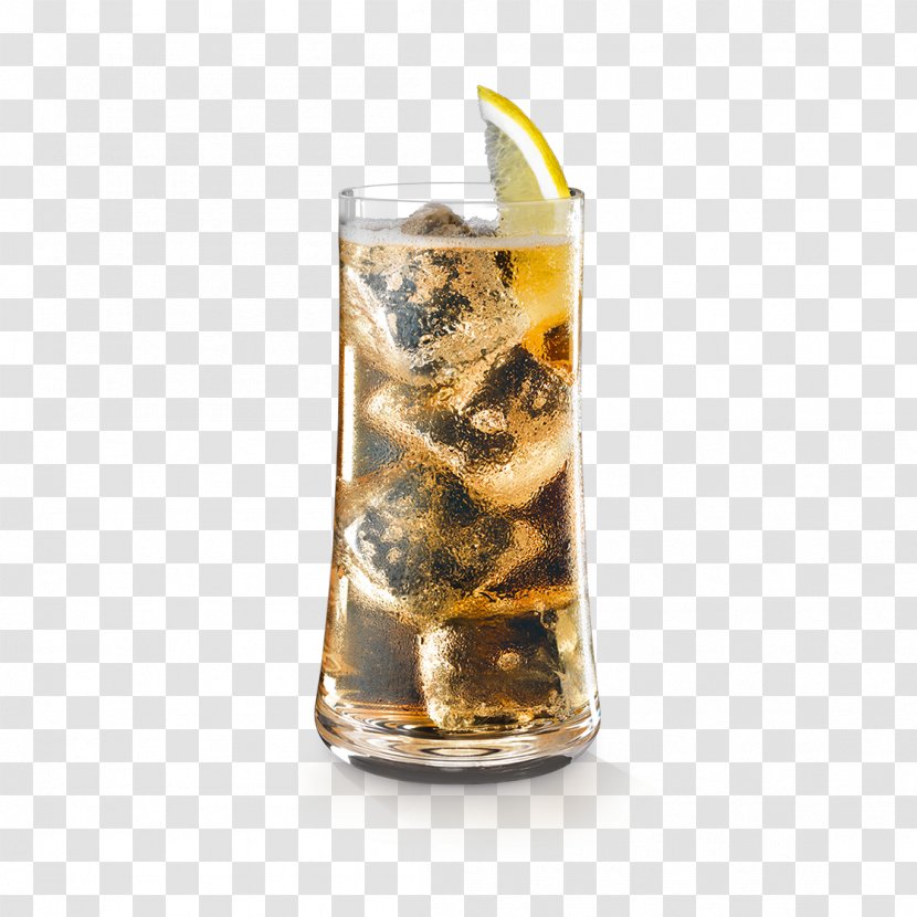 Highball Glass Rum And Coke Cocktail Non-alcoholic Drink - Alcoholism - Fall Into The Water With Lemon Ice Cubes Transparent PNG
