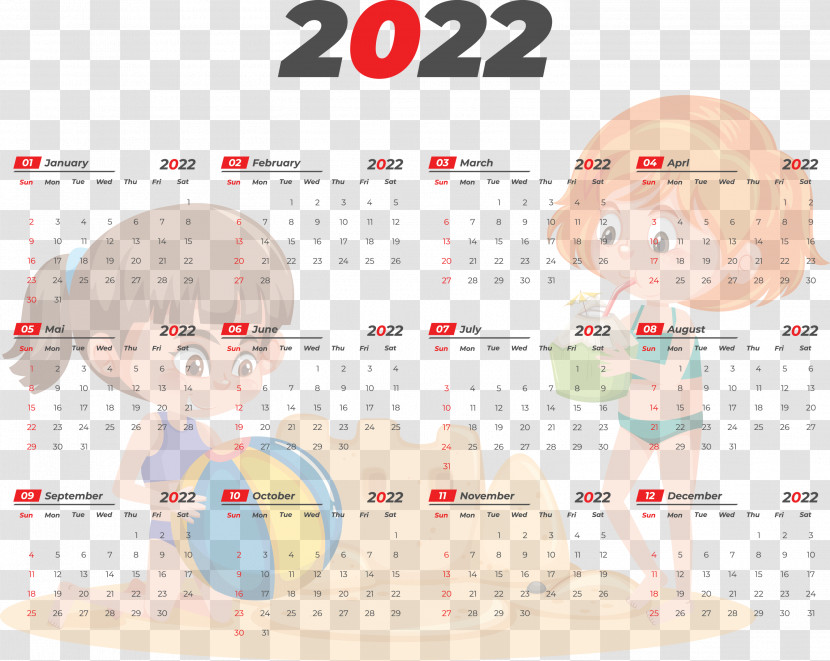 2022 Printable Yearly Calendar 2022 Calendar Transparent PNG