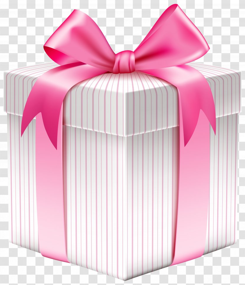 Christmas Gift Box Clip Art - White Striped Clipart Picture Transparent PNG