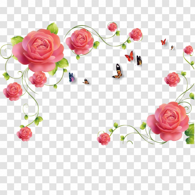Garden Roses Pink Paper Wall Pattern - Beach Rose - Flower Transparent PNG