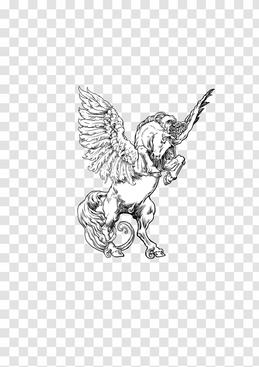 Horse Pegasus Unicorn - Drawing - Heraldry,Pegasus,Wild Beast,Beast Transparent PNG