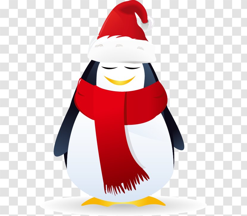 Santa Claus Christmas Royalty-free Snowflake - Flightless Bird - Hand-painted Penguin Red Scarves Hats Transparent PNG