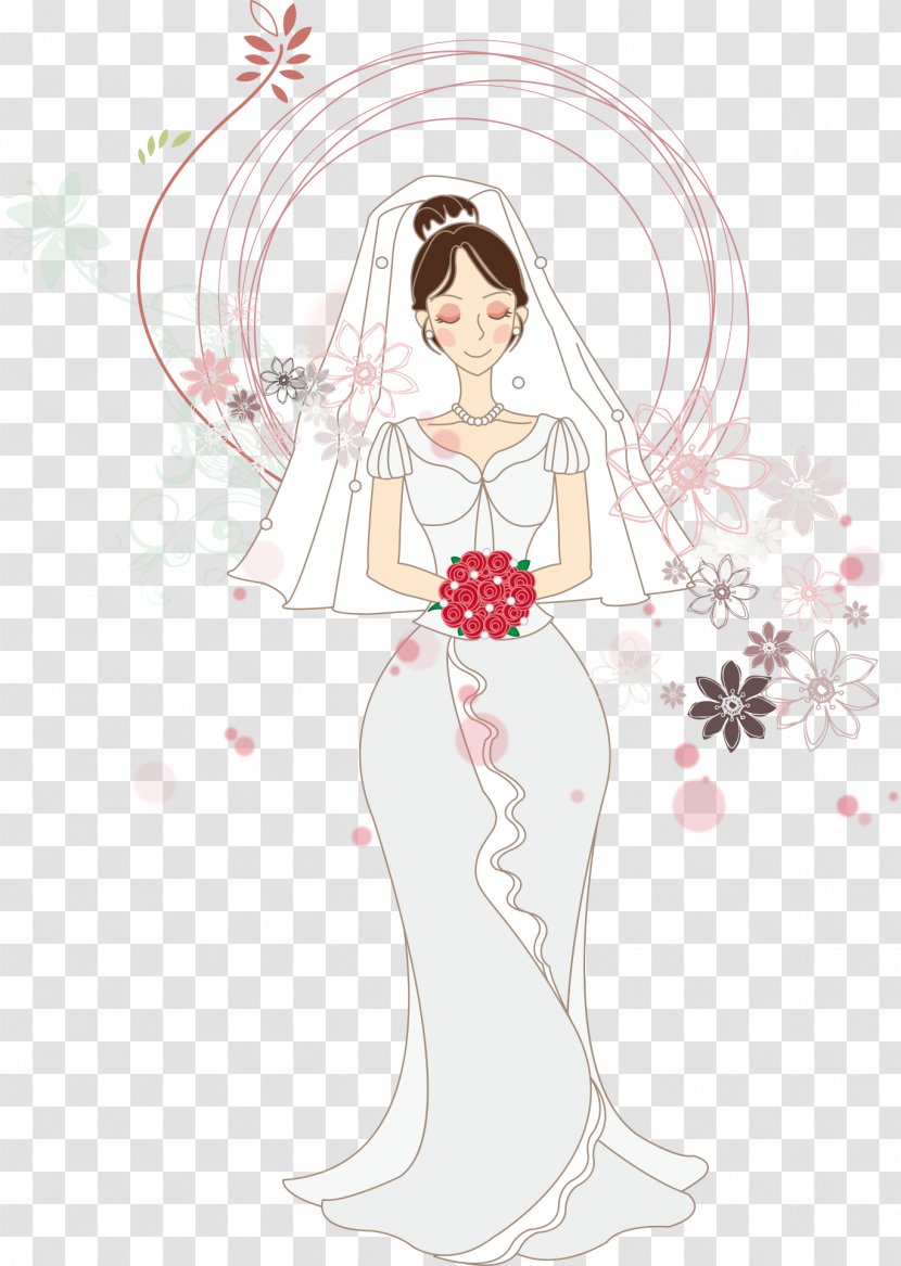 Flower Bride Drawing Illustration - Cartoon - Holding A Bouquet Transparent PNG