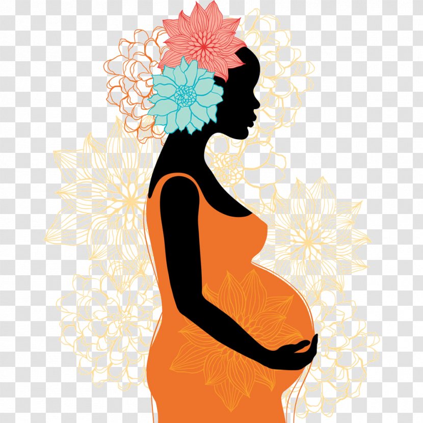 Pregnancy Woman Silhouette Clip Art - Flowers Beautiful Pregnant Transparent PNG