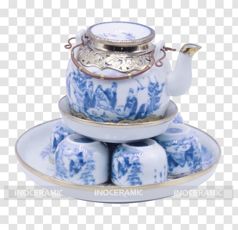Ceramic Coffee Cup Porcelain Teapot Blue And White Pottery - Drinkware - Cha Tra Mue Transparent PNG