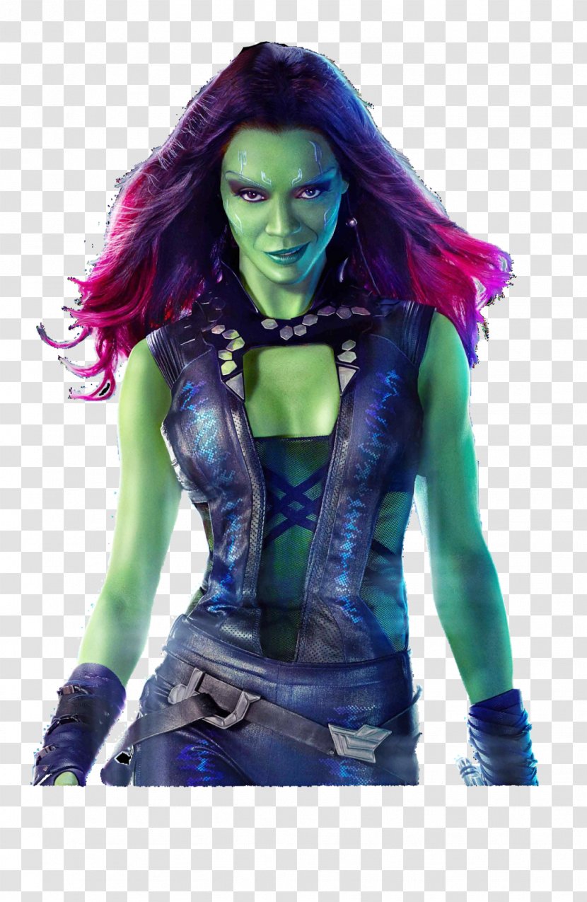 Gamora Guardians Of The Galaxy Zoe Saldana Drax Destroyer Nebula - Long Hair Transparent PNG