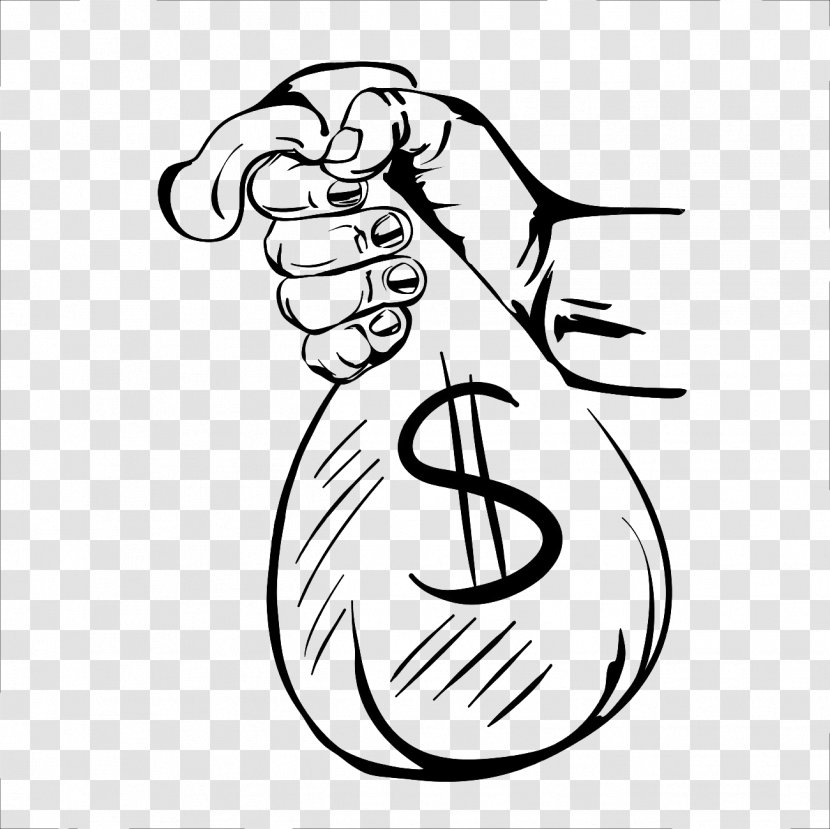 Money Bag Clip Art - Silhouette - Black And White Hands Holding Transparent PNG