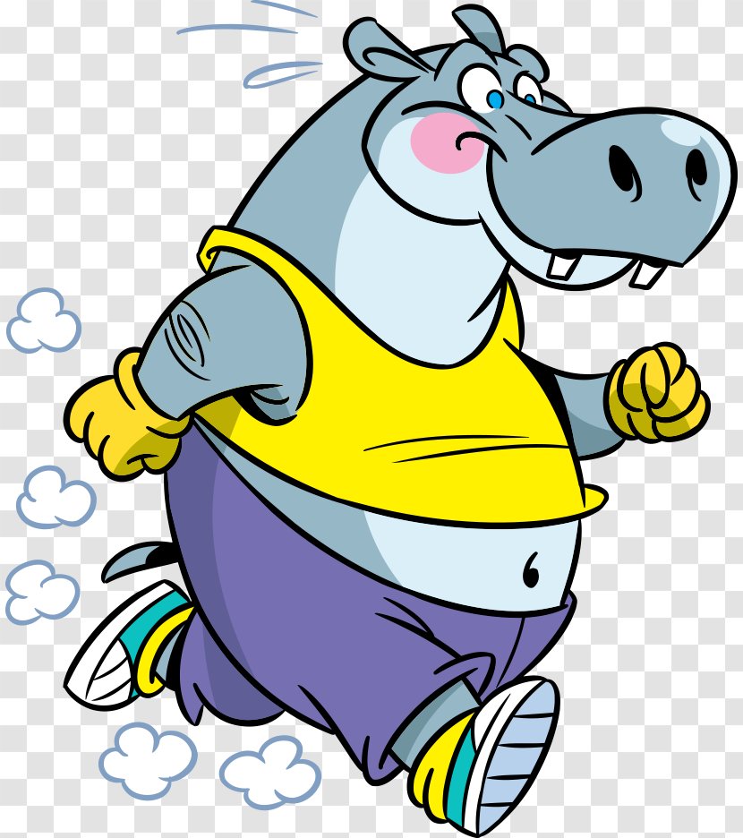 Hippopotamus Cartoon Illustration - Running Hippo Transparent PNG