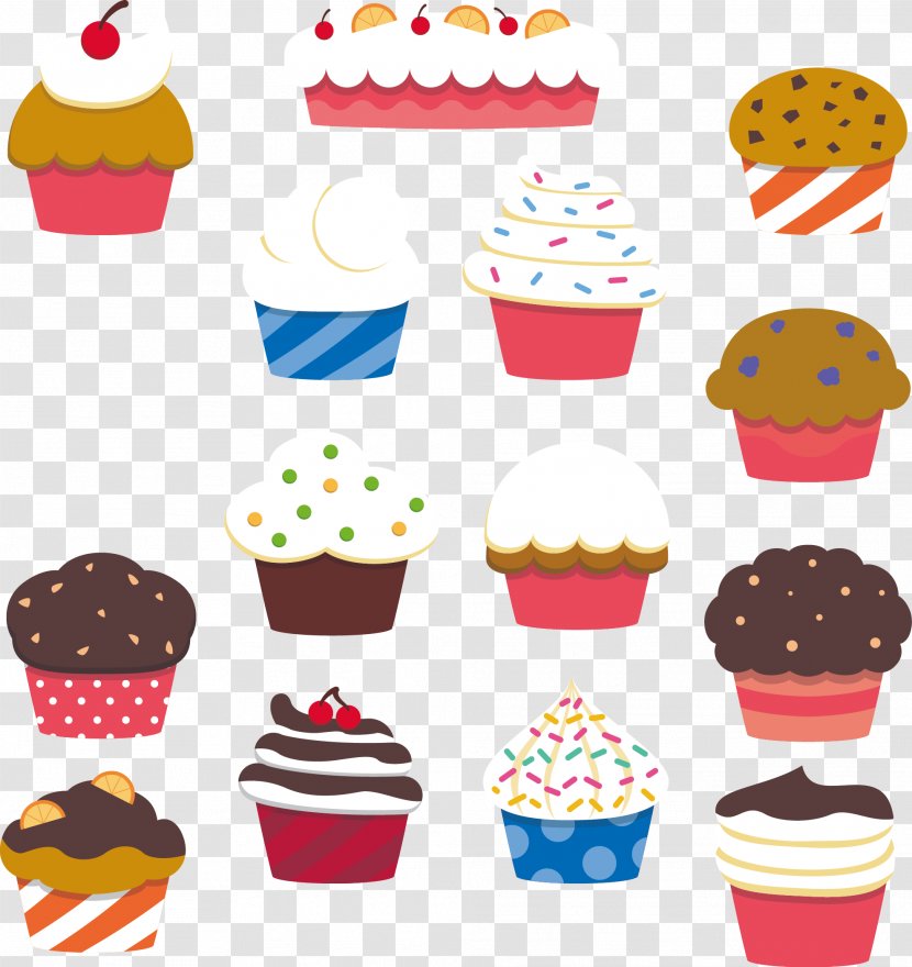 Cupcake Cherry Cake Bakery - Food - Cartoon Cute Vector Cupcakes Transparent PNG