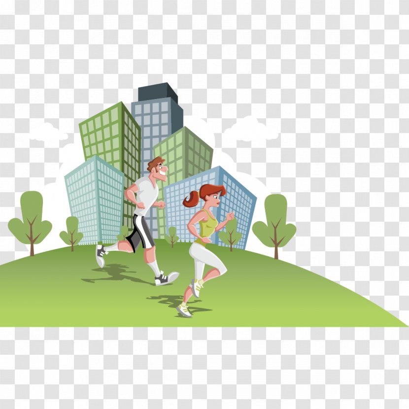 Cartoon Poster Illustration - Vector House And Running Man Transparent PNG