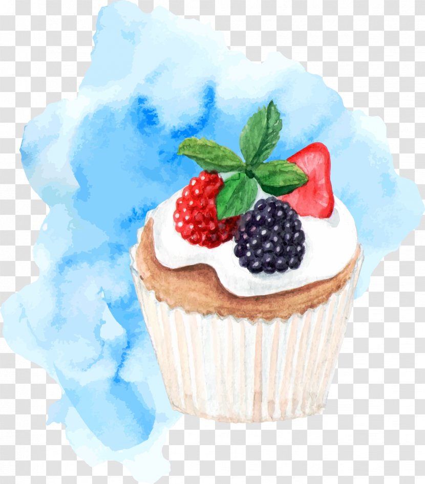 Ice Cream Cake Shortcake Dessert - Watercolor Painting - Vector Light Blue Background Transparent PNG