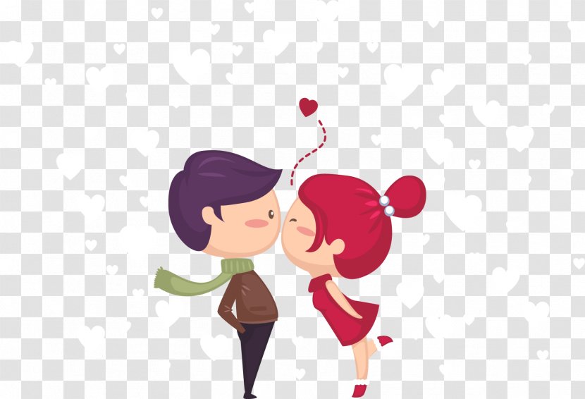 Kiss Drawing Love - Cartoon - Cute Young Lovers Kissing Transparent PNG