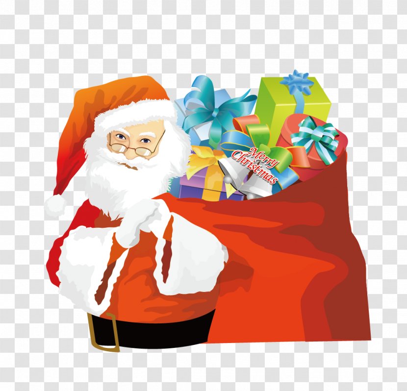 Gift Christmas Card Ornament Clip Art - Santa Claus Brings Gifts Transparent PNG