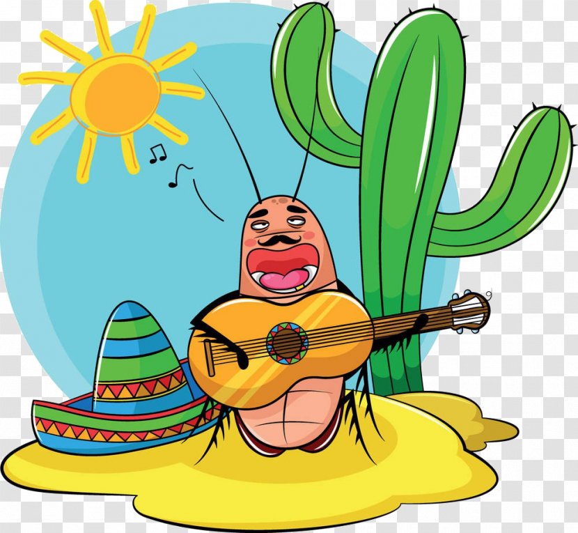 Cockroach Mexican Cuisine Royalty-free Illustration - Banana Family - Cartoon Insect Cactus Guitar Transparent PNG