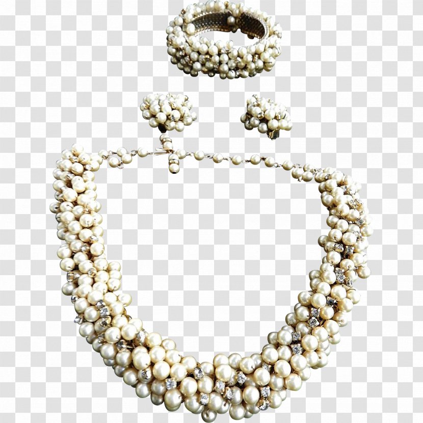Pearl Earring Parure Necklace Bracelet - Ruby Lane Transparent PNG