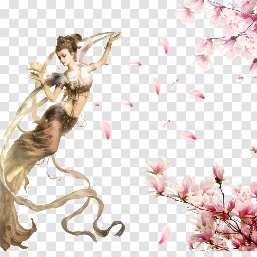 Flower Cherry Blossom Painting Petal - Tree - Chinese Style Dunhuang Murals Xianqi Peach Forest Transparent PNG