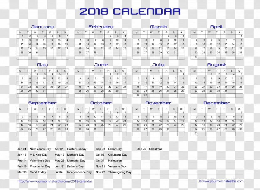 Calendar New Year Clip Art - Text - 2018 Transparent PNG