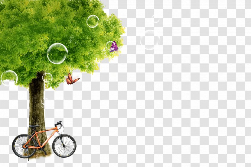 Green Poster Fukei Tree - Spring Bike Transparent PNG