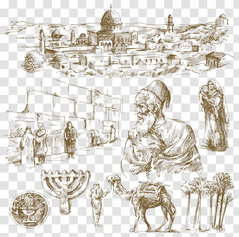 Western Wall Temple In Jerusalem Drawing Illustration - Ancient City Castle Hand Vector Transparent PNG