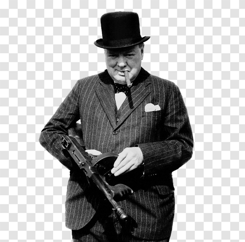 Statue Of Winston Churchill Second World War Thompson Submachine Gun Firearm - Tartan - Winston-churchill Transparent PNG