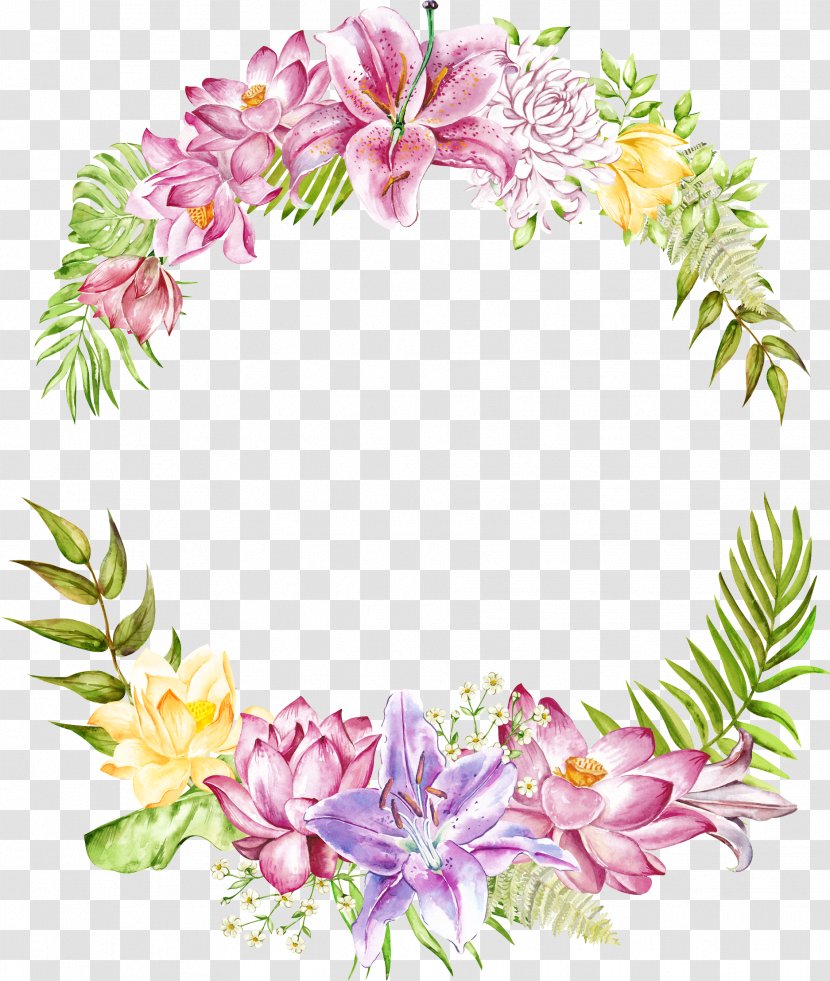 Watercolor Wreath Background - Painting - Plant Pink Transparent PNG