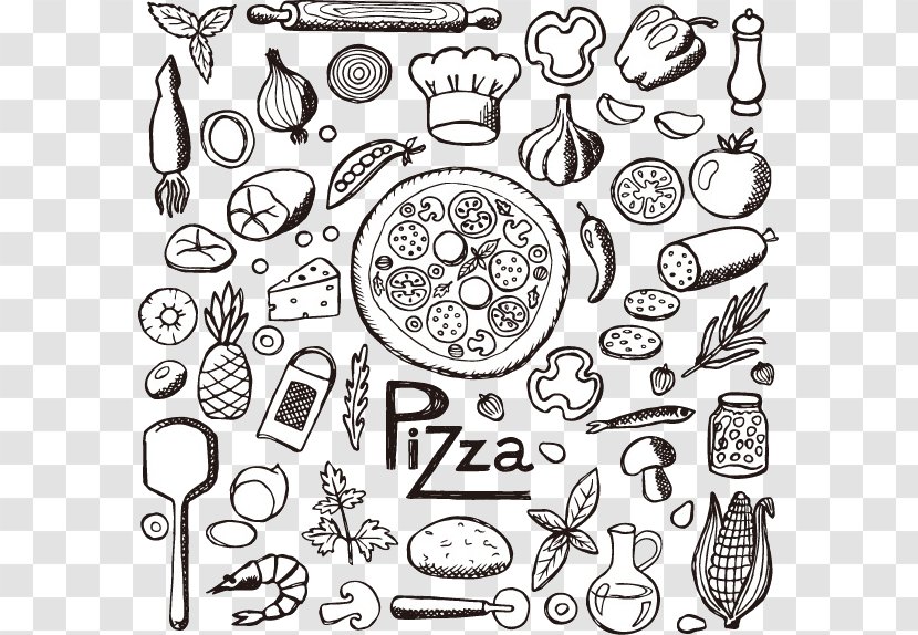 Pizza Italian Cuisine Fast Food Drawing - Doodle - Gourmet Transparent PNG