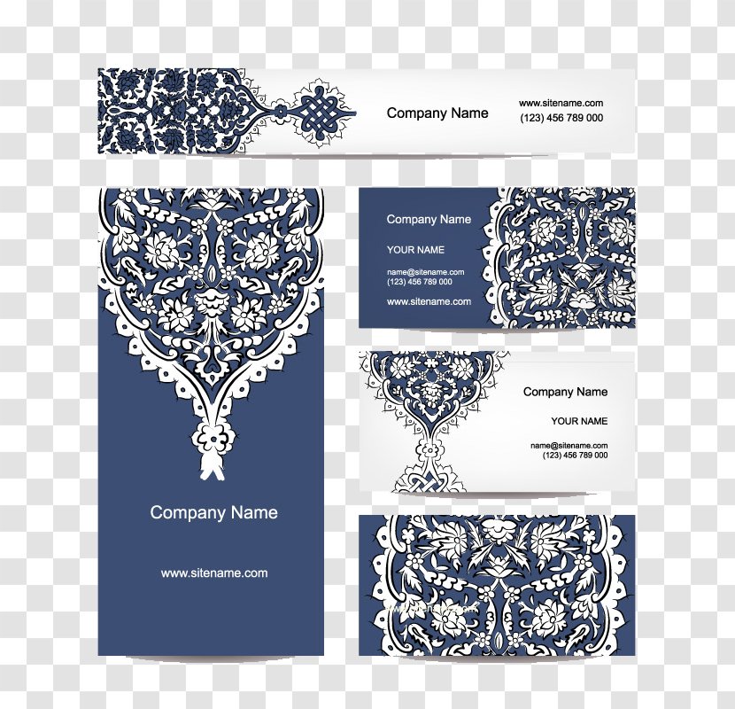 Business Card Ornament Advertising - Text - 5 Blue Pattern Cards Vector Material Transparent PNG