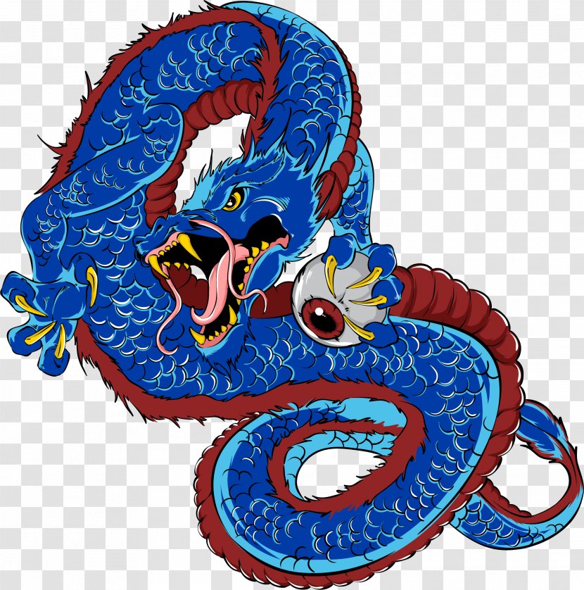 Chinese Dragon Clip Art - Vector Hand Painted Blue Transparent PNG