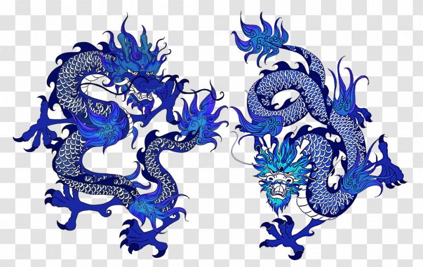 Jingdezhen Blue And White Pottery Chinese Dragon Clip Art - Motif - Free Pull Material Transparent PNG