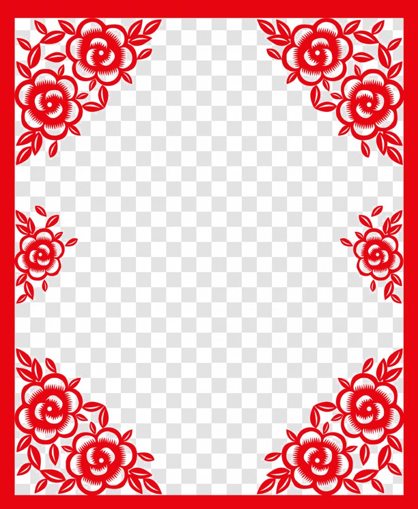 Red Chinese Paper-cut Style Elements - Symmetry - Flowering Plant Transparent PNG