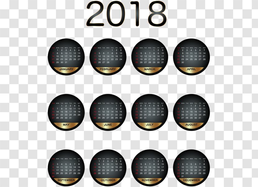 Calendar 0 Clip Art - Black 2018 Transparent PNG