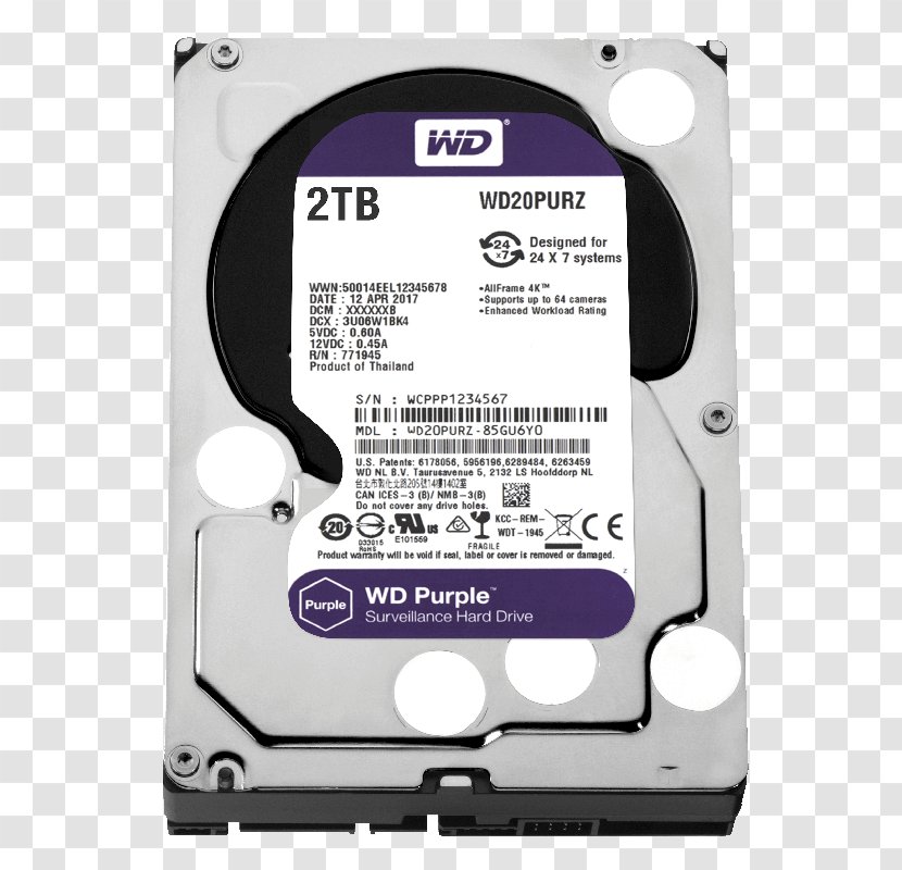 WD Purple SATA HDD Hard Drives 1TB Surveillance Drive Western Digital Serial ATA Transparent PNG