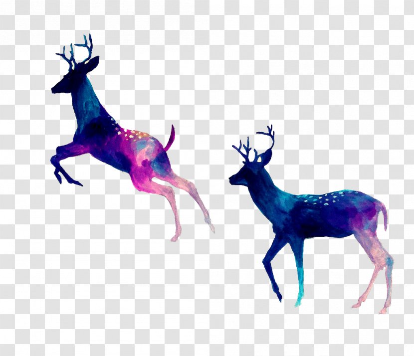 Reindeer Drawing Watercolor Painting - Wildlife - Purple Deer Transparent PNG
