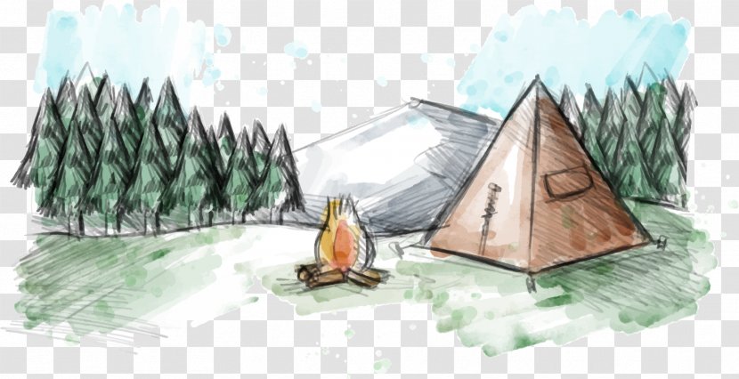 Madrean Pine-oak Woodlands Camping Watercolor Painting Euclidean Vector - Forest - Graffiti Transparent PNG