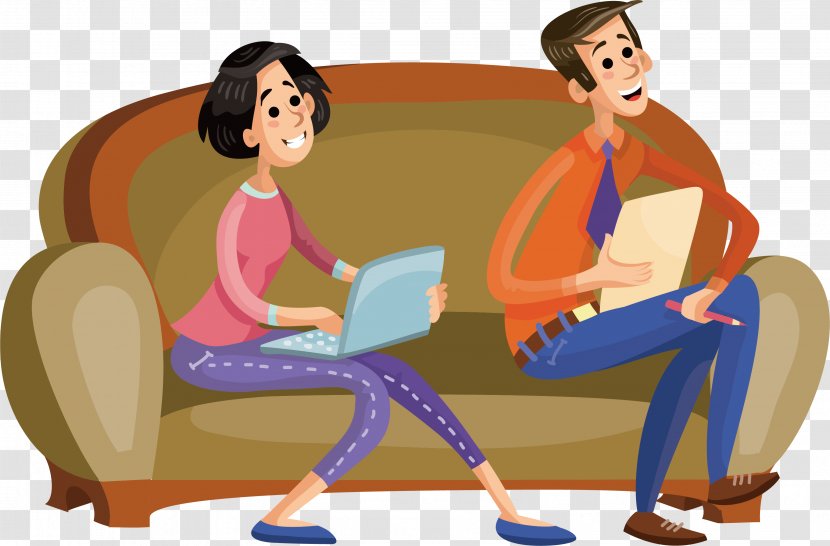 Cartoon Illustration - Watercolor - Two People On The Sofa Transparent PNG