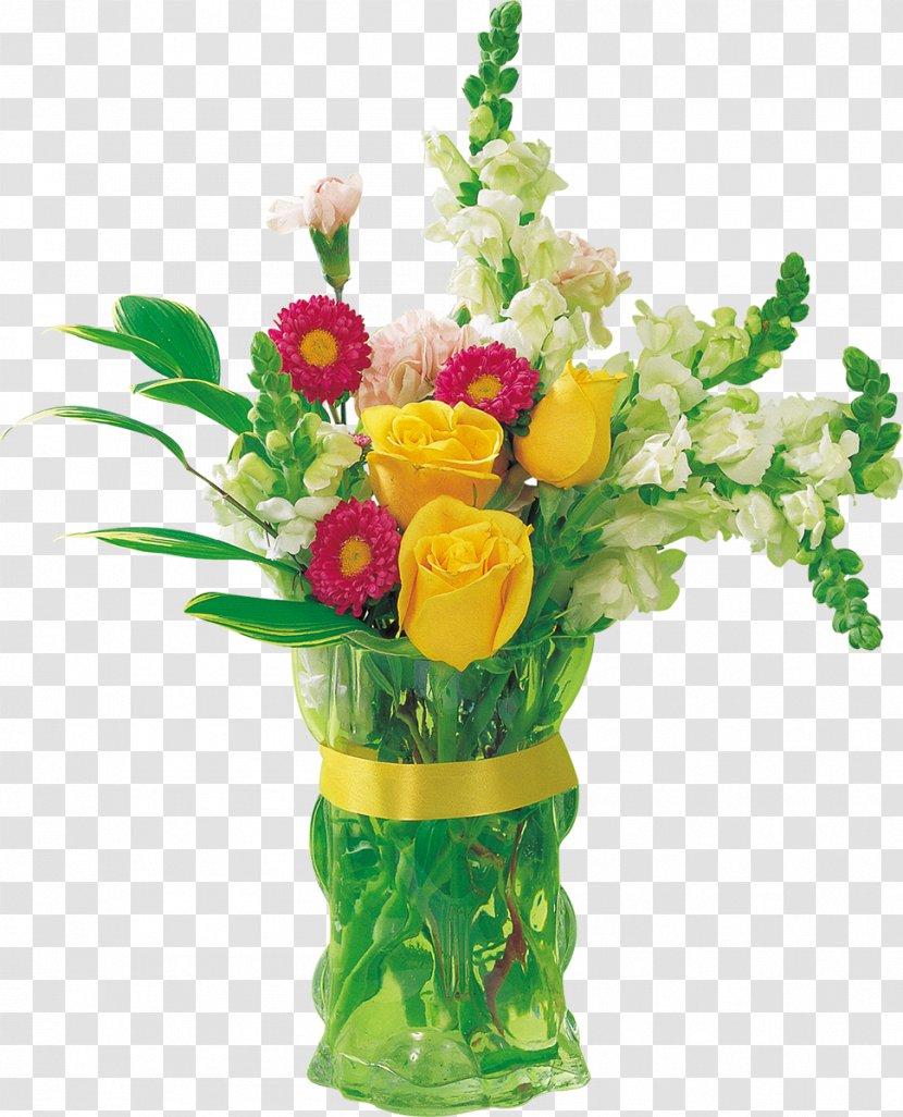 Vase Cut Flowers Garden Roses Marigold - Bouquet Of Transparent PNG