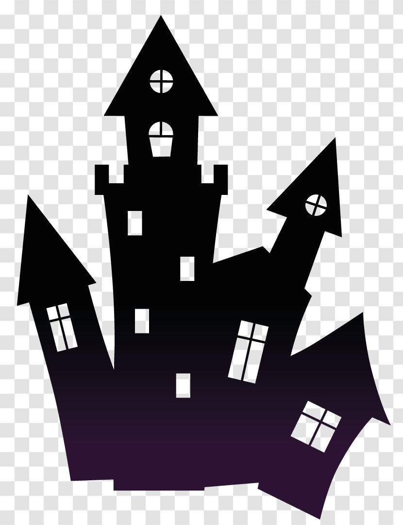 Halloween Clip Art - Silhouette - Haunted Black Scary House Clipart Transparent PNG