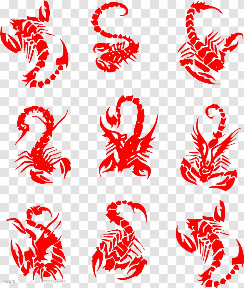 Scorpion Tattoo Clip Art - Paper-cut Red Shape Transparent PNG