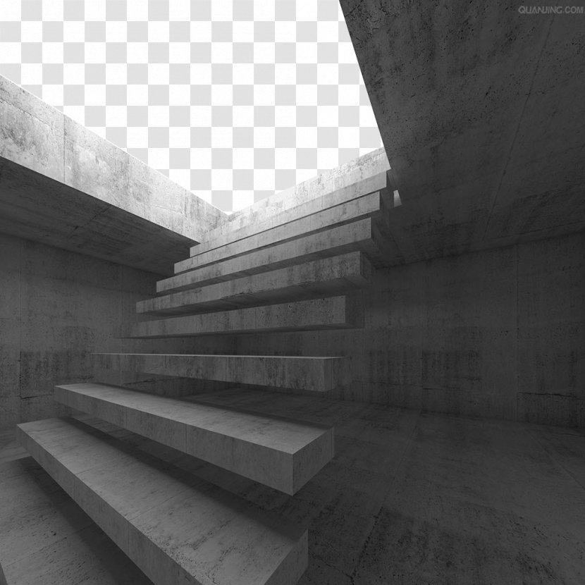 Black And White Concrete Stairs Basement - 3d Rendering - Stone Steps Transparent PNG