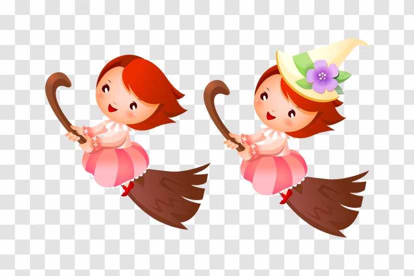 Broom Cartoon Witch Animation Image - Bambina Button Transparent PNG