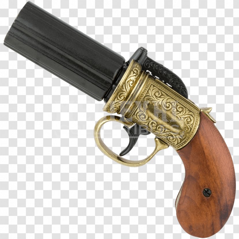 Firearm Revolver Pepper-box Gun Weapon - Engine - Detailed Viking Axe Drawing Transparent PNG