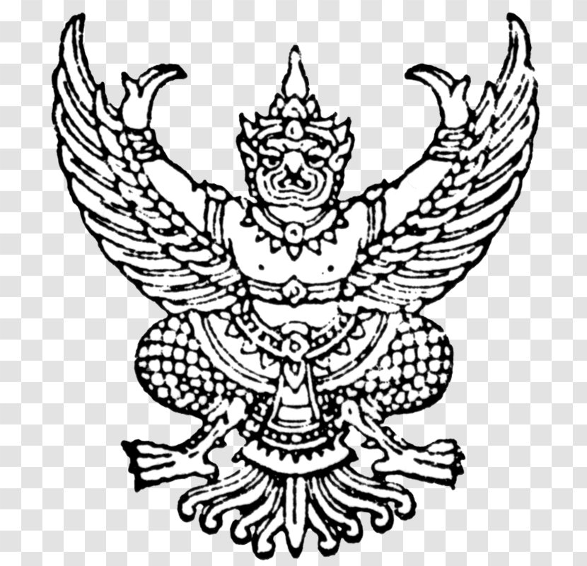 Thai Cuisine Emblem Of Thailand Garuda Clip Art - Black And White Transparent PNG