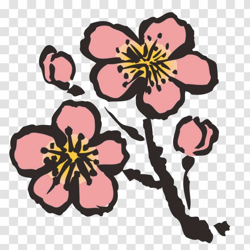 Petal Plum Blossom Ink Wash Painting - Flower Transparent PNG