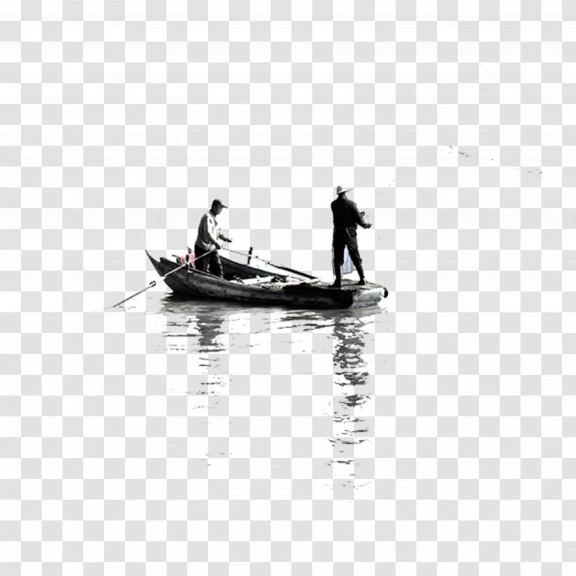 Black And White Water Recreation Wallpaper - Ink Fishing Boat Transparent PNG